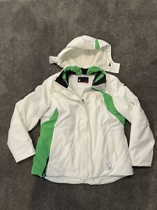 Women's Spyder White & Green Spyder Ski Jacket- Sz 16 Attachable Hood