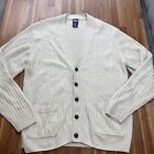 VINTAGE John Blair Cable Knit Cardigan Mens XL Tall Ivory 5-Button Sweater 90s
