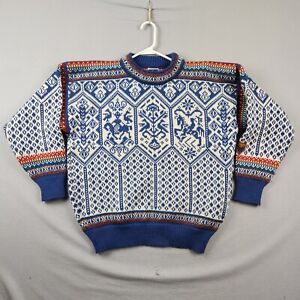 DALE OF NORWAY Blue Vintage Fair Isle Wool Knit Ski Sweater Size M