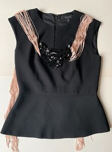 BCBG Maxazaria Black Dressy Sleeveless Top Sequins Beads Embellished Lined EUC