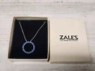 Zales Sterling Silver 925 & Lab Created Sapphire Circle Pendant Necklace 18