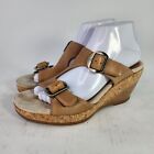 Dansko Carla Wedge Sandals US 7.5 Grain Leather Slip On Tan Monk Strap Shoes
