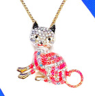 Colorful Pink CAT Betsey Johnson Pendant Necklace & BROOCH Pin