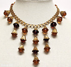 Early Haskell Amber & Brown Celluloid Acorn Bell Book Chain Festoon Necklace 15