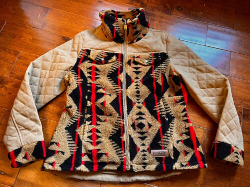 Pendleton Women’s Medium Aztec Tribal Quilted Tan Canvas Shearling Sherpa Jacket