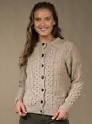 Irish Cardigan Sweater Women 100% Merino Wool Lumber Jacket by Aran Woollen Mill