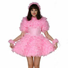 Sissy girl maid pink satin-Organza lockable dress Cosplay Costume Tailor-made