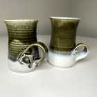 Lot 2 Coffee Mug Set signed Crafted Clay Art Pottery Cup Handmade Glazed