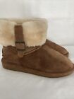 Bearpaw Boots Brown Suede Wool Sherpa Cuff Side Buckle Cute Size 8 New ***Read**