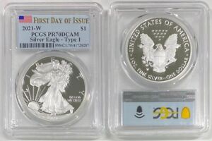 2021 W SILVER EAGLE $1 TYPE 1 PCGS PR70DCAM FIRST DAY OF ISSUE
