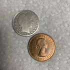 Real 90% Silver Barber Half / Copper Queen Penny Coin .