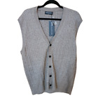 NWT Kallspin Sweater Vest Cashmere Wool Blend V Neck  Button Up Cardigan