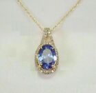 2Ct Oval Cut Blue Tanzanite Diamond Halo Pendant Necklace 14K Yellow Gold Finish
