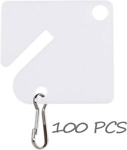 100 Pcs Plastic Key Tags 1.5 Inch Slotted Rack Hanging Metal Snap Hook Lockers