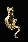 MFA Vintage Cat Pin Brooch Shiny Gold Tone Museum Fine Arts Signed 1980s BinAL