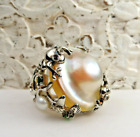 GORGEOUS BUBBLE PEARL AND STERLING SILVER FROG THEMED RING SZ 6