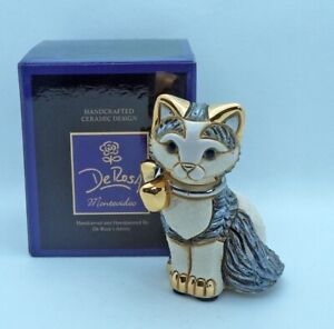 New De Rosa Rinconada Figurine Amazing Kitty Cat Kitten w Ribbon Enamel DeRosa