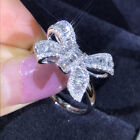 925 Sterling Silver Crystal Zircon Bow Rings Women Fashion Silver Ring Size 6-10