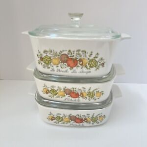 Vintage Corning Ware Spice Of Life Casserole dishes cookware Set Of 3 WITH Lids