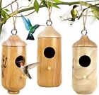 Hummingbird House for outside Hanging, Wooden Humming Bird Nest 3 Pcs with Hemp