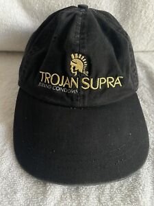 VINTAGE Trojan SUPRA BRAND Condoms Hat Cap Strap Black Casual Mens 90s SKATER