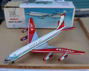 Vintage Yonezawa Boeing 707 Super Jet Liner Tin Toy AIrplaine w/ Original Box