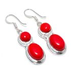 Red Coral Gemstone Handmade 925 Sterling Silver Jewelry Earring Size 1.8