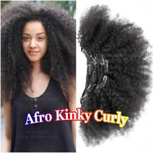 Yaki Afro Kinky Curly Clip In Virgin Human Hair Extensions Weave Full Head THICK