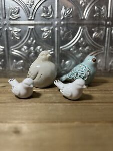 Rustic Ceramic Birds Statue Figurine | Decorative Home Accent Set Of 4