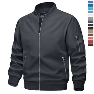 Men's Thin Bomber Jacket Full-Zip Spring Fall Casual Sportswear Lightweight Coat