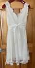 Glydons of Hollywood Nylon Nightgown Ivory Size M Lace Floral Front Tie FLAW