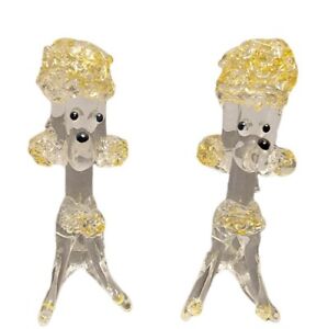 Hand Blown Glass Poodles Dogs Set of 2 Clear And Yellow 2-3/4
