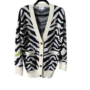 W.Cashmere women’s ivory black zebra print wool cashmere cardigan sweater small