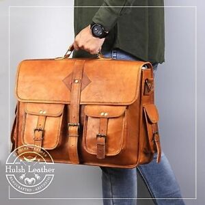 Men's Genuine Vintage Leather Messenger Shoulder Laptop Bag Briefcase Brown