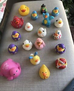 19 Rubber Toy Ducks For Pool/Bath incl Bunny & Lamb ,Tie Dye, Turtle & Penguin