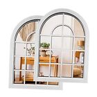 2PCS Arched Window Wall Mirror,Rustic Farmhouse Accent Mirror, Wood Framed