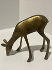 Vintage Solid Brass Deer Figurine Smooth Doe Fawn Grazing