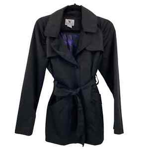 Worthington Trench Coat Womens Medium Black Cotton Polyester Blend Belt Pockets