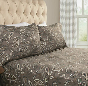 Traditional Flannel 100% Cotton Paisley Deep Fitted Bed Sheet Set & Pillowcases