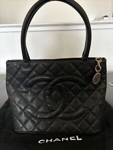 Chanel Black Quilted Caviar Leather Medallion Tote (Authentic Pre-Owned) Women's