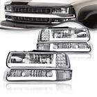 Fit For 99-02 Chevy Silverado/00-06 Suburban Tahoe LED BAR DRL Chrome Headlights (For: 2000 Chevrolet Silverado 1500)