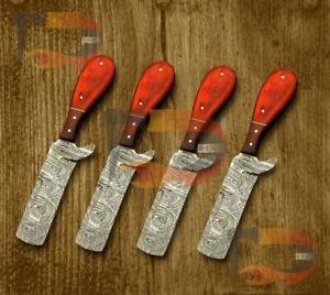 HANDMADE DAMASCUS STEEL HUNTING FIXED BLADE KNIFE WITH LEATHER SHEATH (LOT OF 4)
