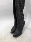 Womens Black Leather Almond toe Pull On Studded Knee High Booties Size 9