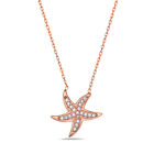 Sterling Silver Rose Gold Starfish White Crystals CZ Womens Pendant Necklace