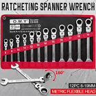 12pc Ratcheting Wrench Combination Spanner Tool Set 8-19 mm Metric Flexible Head