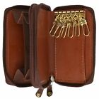Genuine Leather Men's Key Holder Double Zip around 6 Key Chain Wallet Case Wine