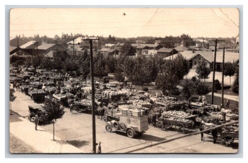 TURLOCK, CA, Aerial , WATERMELON WAGONS  SHIPPING @ depot, Delivery truck! RPPC