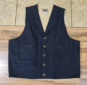 Frontier Classics Denim Pin Striped Dark Blue Button Up Vest XL Buckle Back