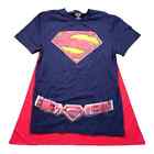 Superman T-Shirt with Detachable Red Cape Halloween Costume Adult M 
