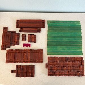 Lot of 145 Pieces Vintage American Logs Wood Building Blocks Toys Roof Chimney